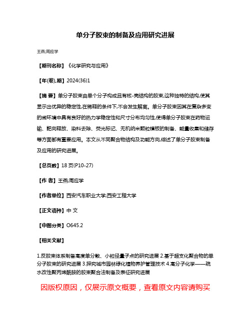 单分子胶束的制备及应用研究进展