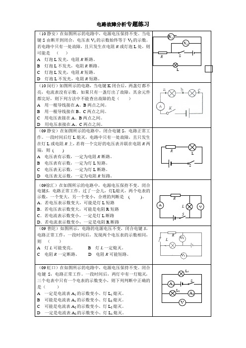 电路故障分析专题练习