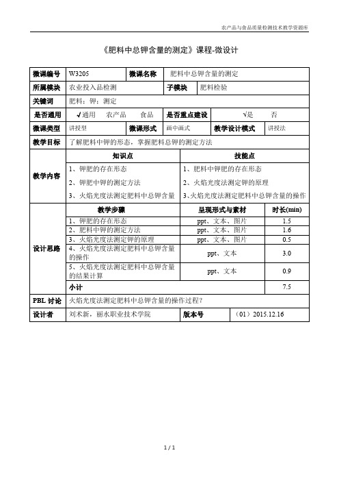 生产环境与农业品投入检测W3205-1-肥料中总钾含量的测定微设计