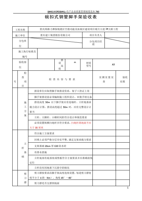 满堂支架验收表