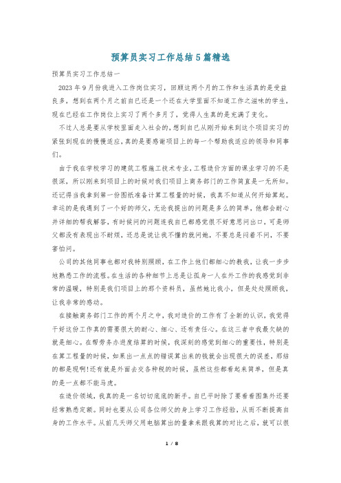 预算员实习工作总结5篇精选