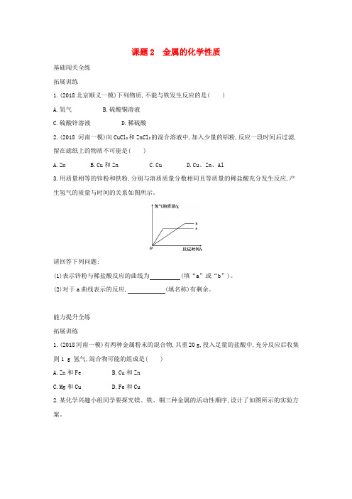 人教版九年级下册化学第八单元《金属的化学性质》练习题(附答案)