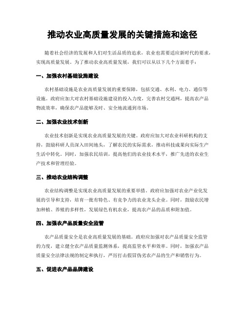 推动农业高质量发展的关键措施和途径