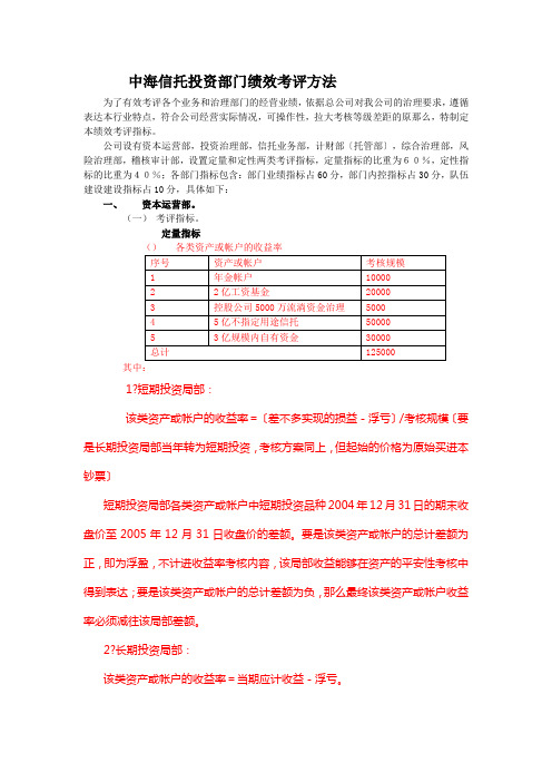 某投资公司部门绩效考评办法