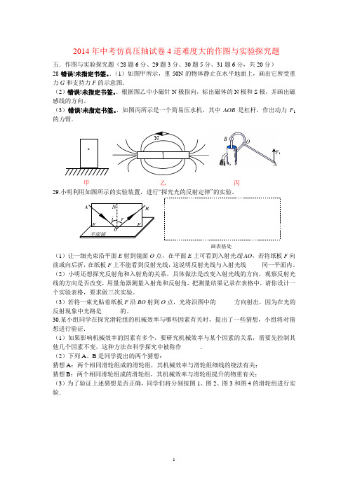 2014年中考仿真压轴试卷4道难度大的作图与实验探究题