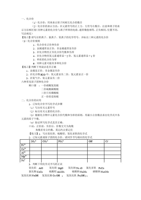 化学式化合价与碳和碳的化合物讲义