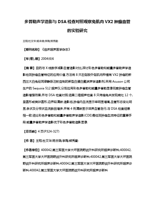 多普勒声学造影与DSA检查对照观察兔肌肉VX2肿瘤血管的实验研究