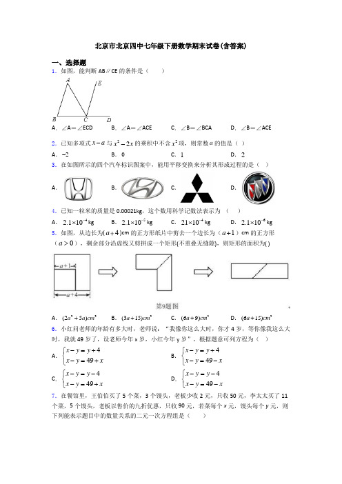 北京市北京四中七年级下册数学期末试卷(含答案)