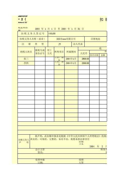 报税明细表模板