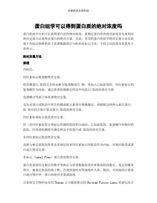 蛋白组学可以得到蛋白质的绝对浓度吗