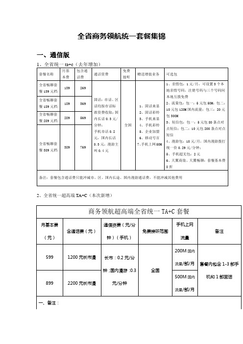 全省商务领航统一套餐集锦