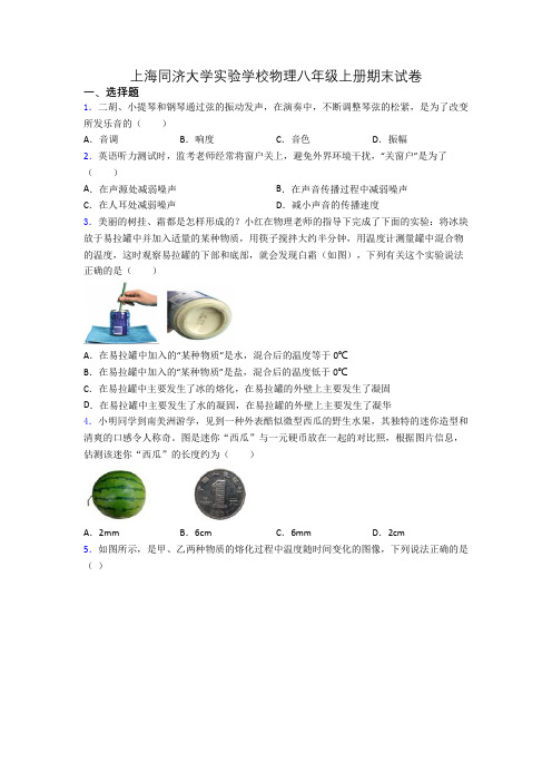 上海同济大学实验学校物理八年级上册期末试卷