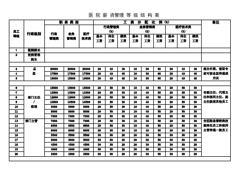 医 院 薪 资管理 等 级 结 构 表