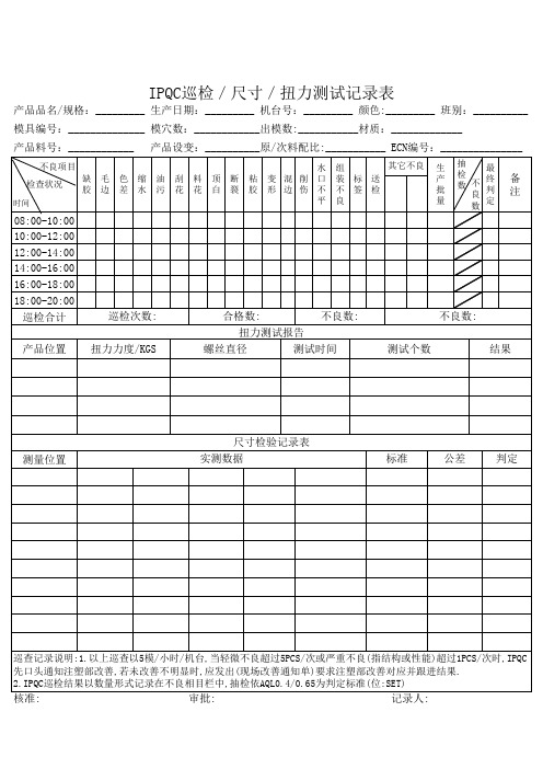 IPQC巡检／抽检记录表