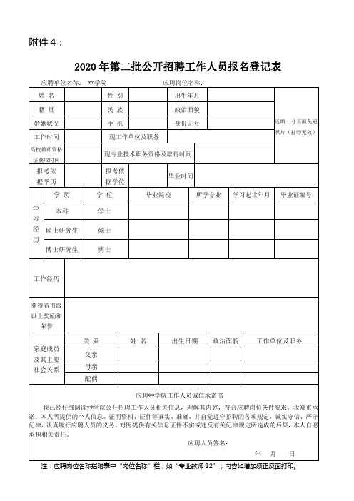 2020年第二批公开招聘工作人员报名登记表【模板】