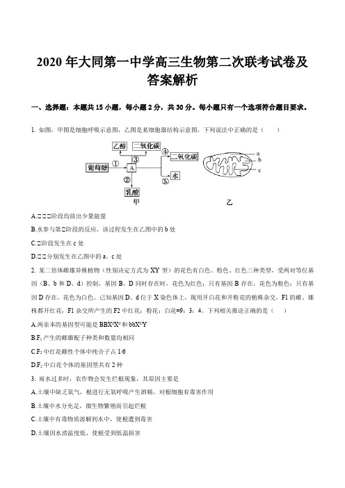 2020年大同第一中学高三生物第二次联考试卷及答案解析