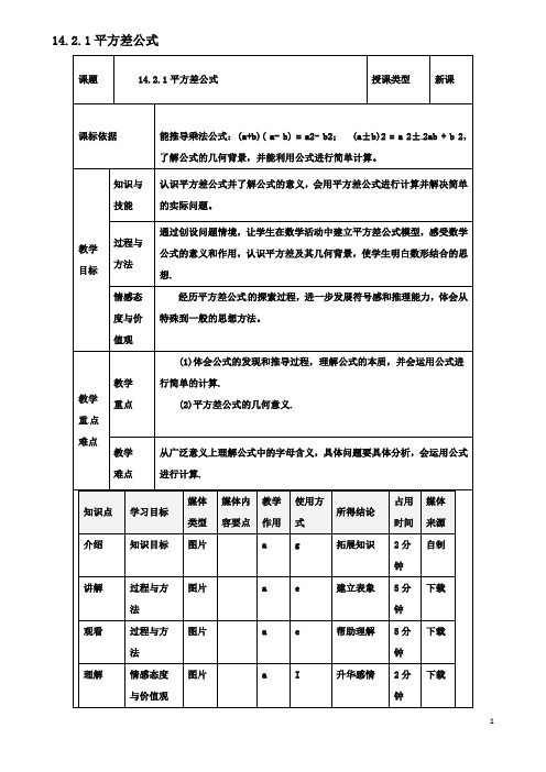 八年级数学上册乘法公式平方差公式教案新人教