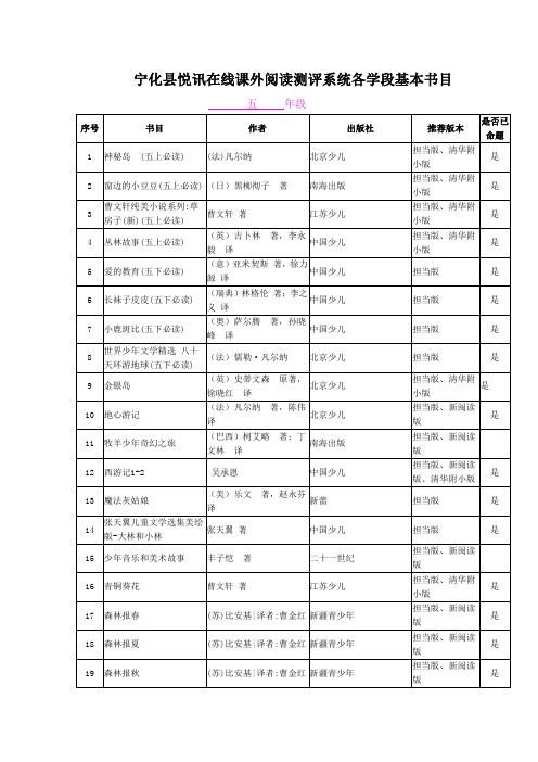 五年级 阅读考级书目