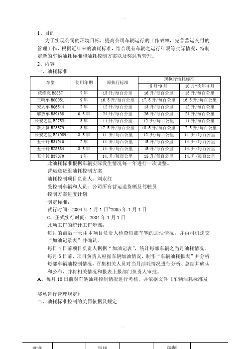 车辆油耗标准及奖惩暂行管理规定