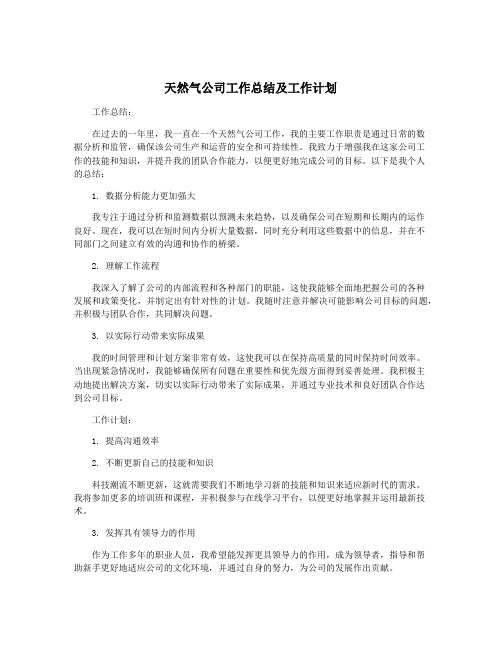 天然气公司工作总结及工作计划