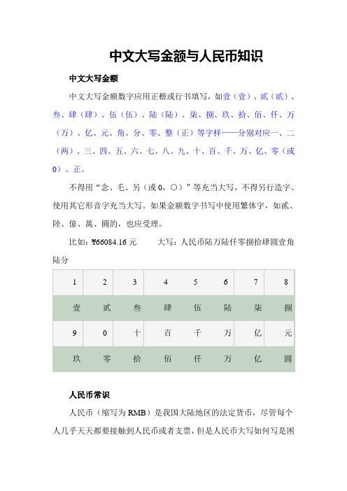 金额大写与人民币知识