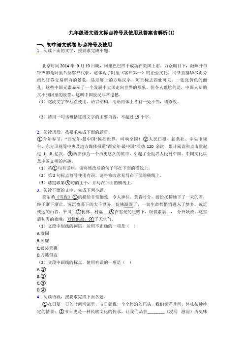 九年级语文语文标点符号及使用及答案含解析(1)