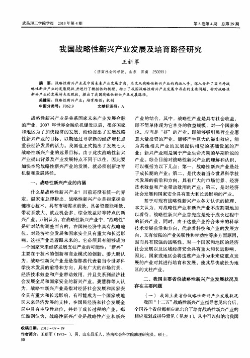 我国战略性新兴产业发展及培育路径研究