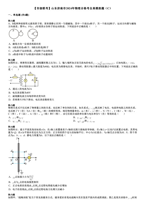 【市级联考】山东济南市2024年物理合格考全真模拟题(C)