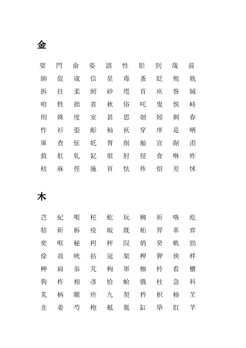 康熙字典9画字(按五行分类)