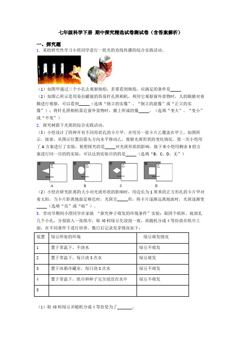 七年级科学下册 期中探究精选试卷测试卷(含答案解析)