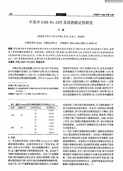 牛乳中GSH—Px、GST及其热稳定性研究