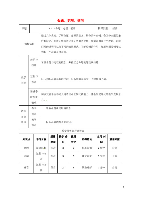 陕西省安康市石泉县池河镇七年级数学下册5.3平行线的性质5.3.2命题、定理、证明教案(新版)新人教版