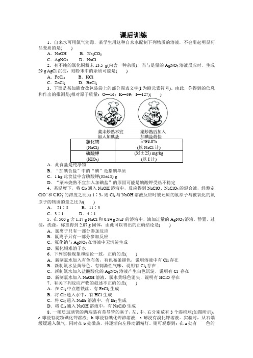 2013-2014学年高一化学人教版必修一课后训练第4章第二节富集在海水中的元素——氯(第2课时)Word版含解析