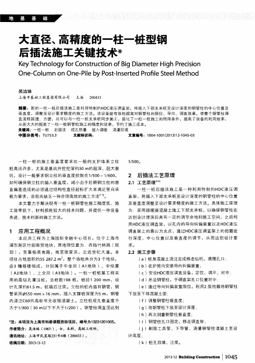 大直径、高精度的一柱一桩型钢后插法施工关键技术
