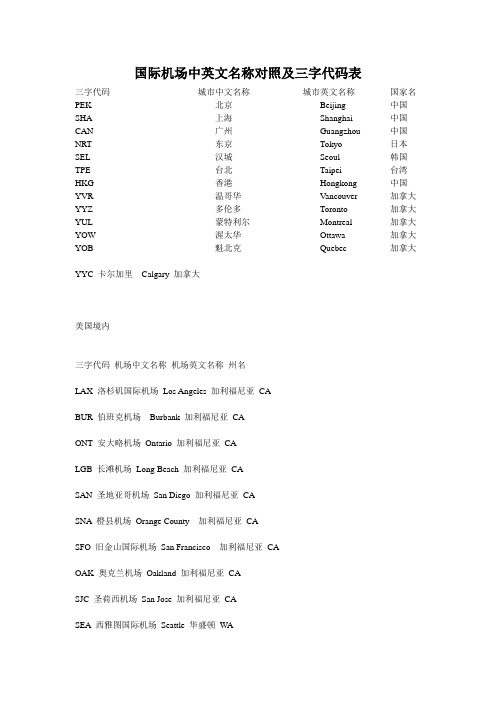 国际机场中英文对照