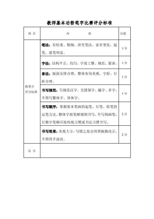 教师基本功粉笔字比赛评分标准