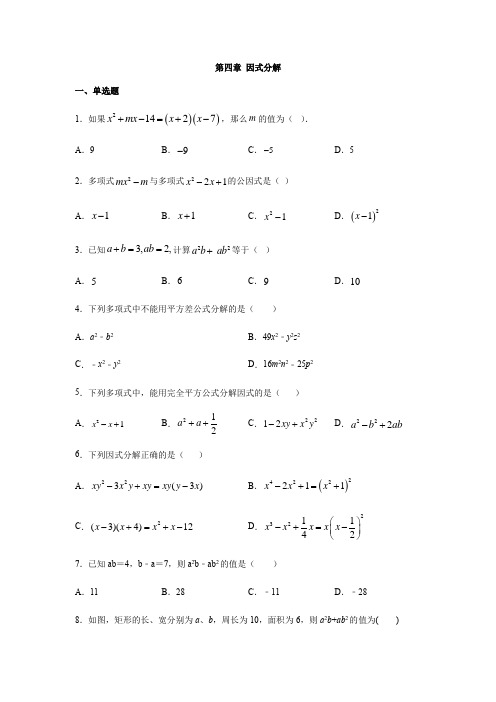 北师大版八年级数学下册第四章 因式分解练习题(和答案)