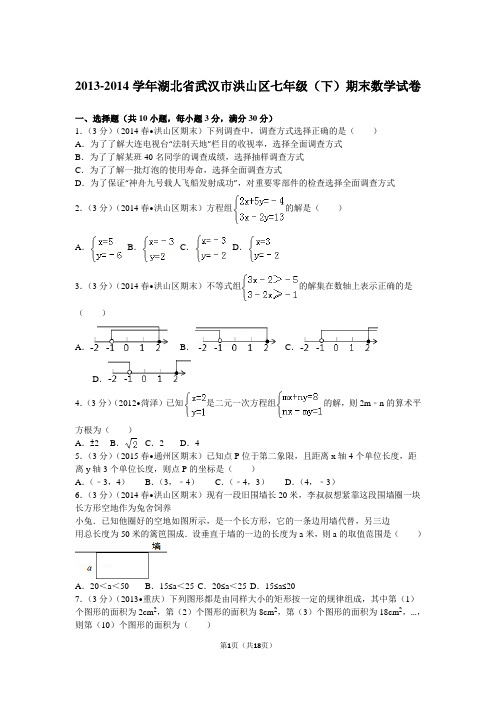 2013-2014武汉市洪山区七年级(下)期末数学试卷