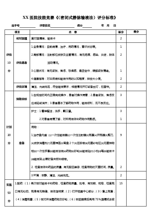 静脉输液法评分标准-2010年竞赛