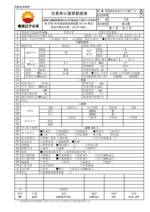 注水泵数据表