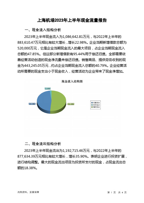 600009上海机场2023年上半年现金流量报告