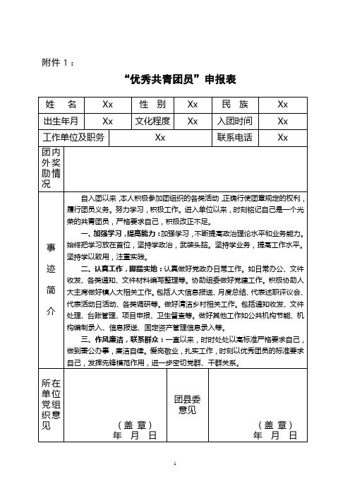 “优秀共青团员”申报表