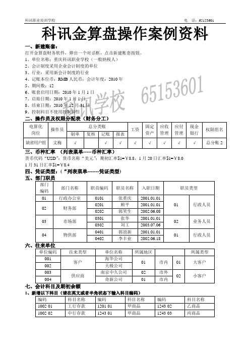 金算盘操作作案例资料123