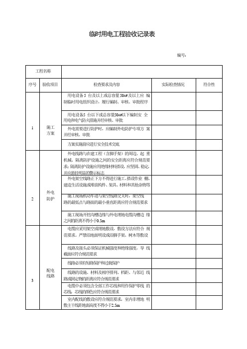 临时用电工程验收记录表