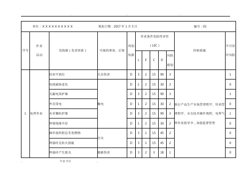 危险有害因素识别与风险评价表