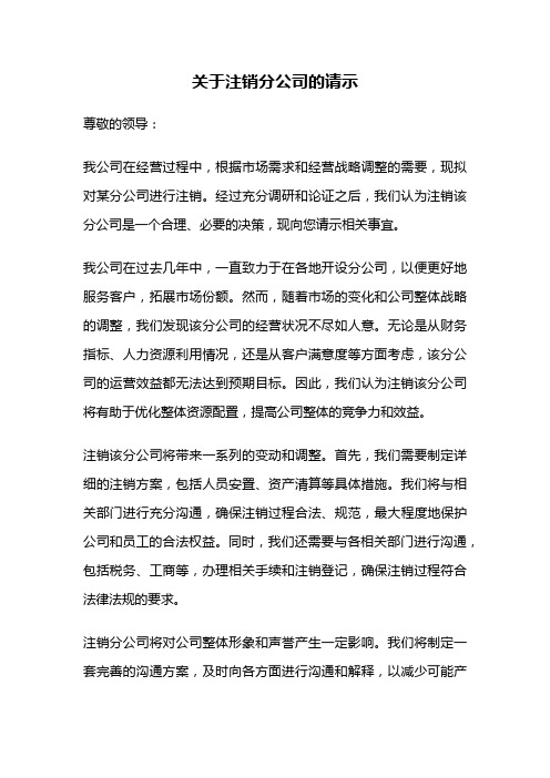 关于注销分公司的请示