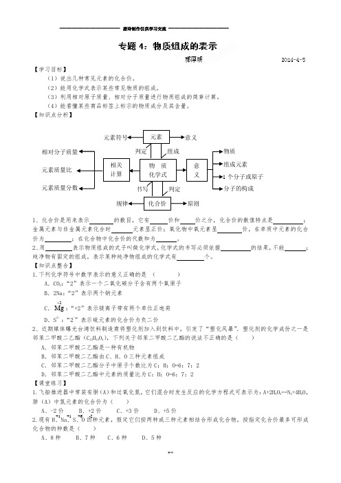 湖北省孝感孝南区肖港初级中学中考化学专项复习：专题4物质组成的表示.docx