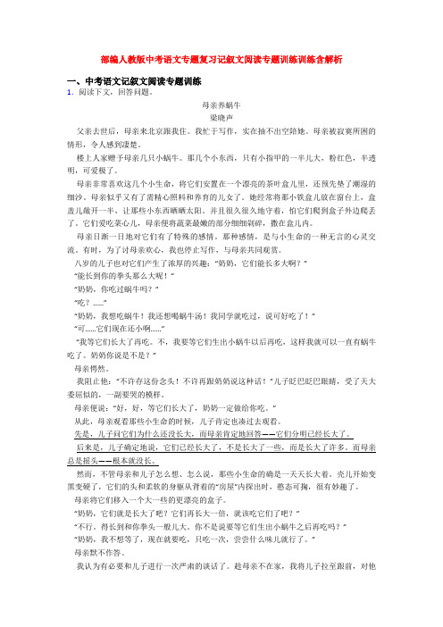 部编人教版中考语文专题复习记叙文阅读专题训练训练含解析