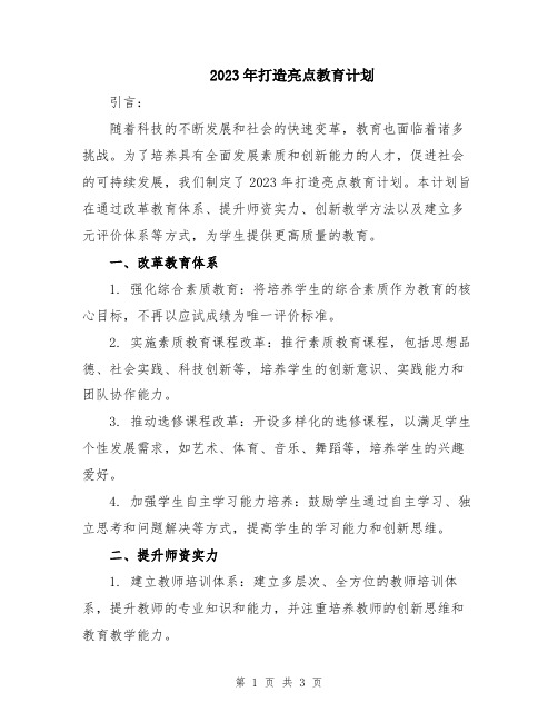 2023年打造亮点教育计划