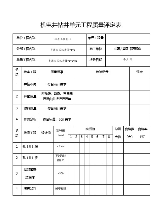 机电井钻井单元工程质量评定表(半固定式)